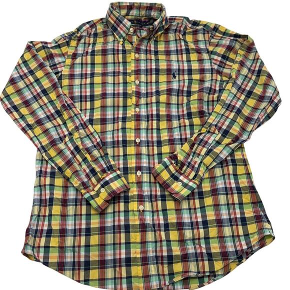 Ralph Lauren Shirt Mens Medium Yellow Plaid Button Down Cotton - Picture 1 of 9